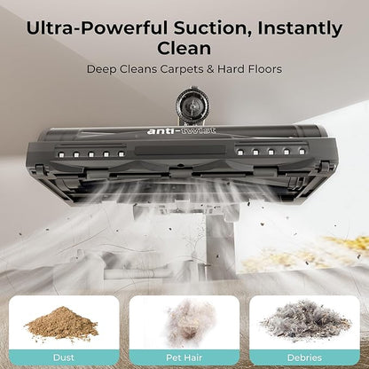 Candy Cordless Stick Vacuum Cleaner, 250AW Powerful Suction, 100min Runtime, Flexi-Fold Tube, SmartSense Tech, LED Headlights, Pet Hair Pickup, Pet & Crevice Tools, for Hard Floor & Carpet, CVS60