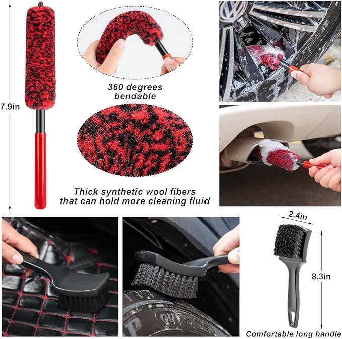 GPUSFAK 16Pcs Car Wash Cleaning Kit with Foam Gun Sprayer Detailing Brushes Windshield Cleaning Tool Rim and Tire Brush Towels Complete Interior Exterior Detailing Set for Car