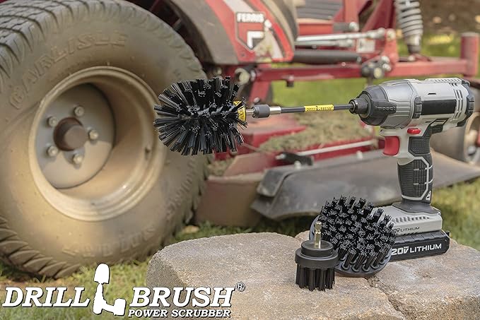 BBQ Scrubbing Brush Set - Electric Spin Scrubber Grill Accessories - Grill Brush Cleaning Kit with Extension - Outdoor Cleaning Supplies - Industrial Scrubbing - Driveway Cleaner