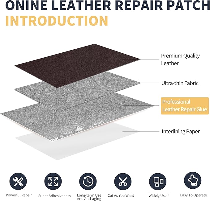 ONine Leather Repair Patch，Leather Repair Tape, 3 x 60 inches Leather Repair Patch for Furniture,Vinyl Repair Kit，Leather Couch Patch，for Sofas, Furniture, Car Seats, Office Chairs(Dark Reddish Brown)