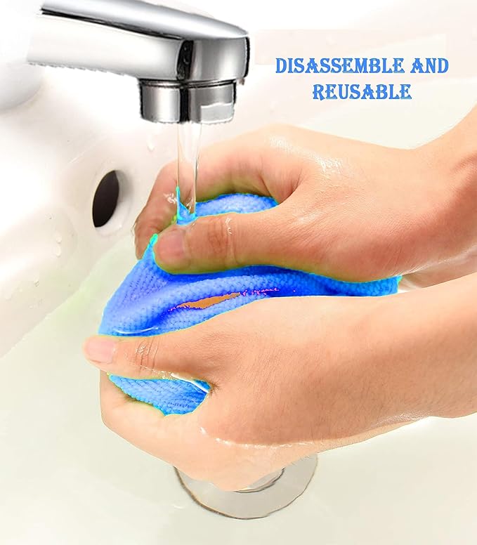 Windshield Cleaner Tool With Reusable Microfiber Pads - Car Window Glass Wiper Kit With Extendable Handle for Cleaning (1, Blue)