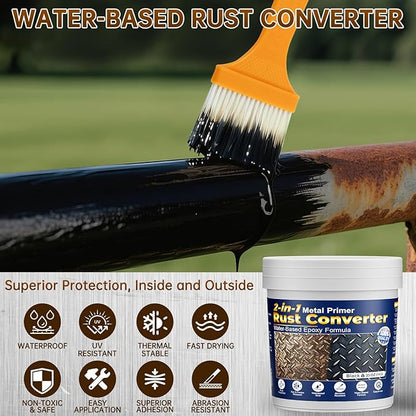 Black Rust Converter for Metal, 2-in-1 Rust Inhibitor Paint & Metal Primer Water-Based Rust Remover for Cars, Trailers, Fences, Industrial Tools, Long-Lasting Barrier 70oz