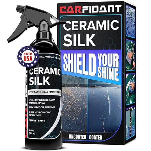 Carfidant Ceramic Silk - Ceramic Coating Spray - High Gloss, Hydrophobic Protection & Chemical Resistance for Cars, RVs & Boats - Long-Lasting Shine & Durability for Exterior Detailing - 16.9 fl. Oz.