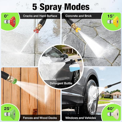 Pressure Washer, 2025 Upgraded 1500W Power Washer with No-Bend 360° Nozzle, Foam Cannon & 4-Nozzle Set, Portable Pressure Washer Cleaning Machine for Cars & Undercarriage Cleaning Driveways