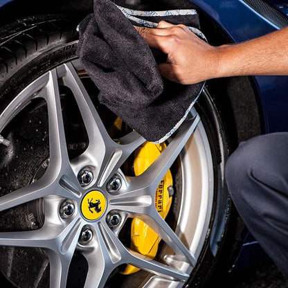 Detail Microfiber Car Towels Bulk (24"x 36") | 400 GSM | 80/20 Blend | Tagless | Soft Satin Piped Edges | All-Purpose Auto Detailing - Wax, Buff, Polish, Wash, Dry | Case of 64 (Black)