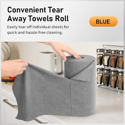 HOMERHYME Microfiber Cleaning Cloth Roll, 75 Pack Tear Away Microfiber Towels, Reusable Washable Shop Towels, Lint Free Cleaning Rags for Car, Home, Garage & Workshop 11.5"x11.5" Grey