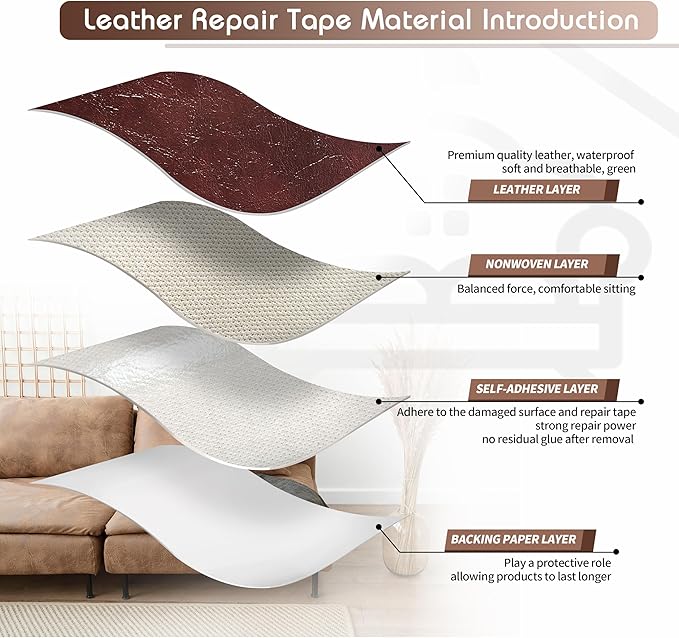 KING MOUNTAIN Leather Repair Patch,2 Packs 9 x 11 Inches self Adhesive Leather Repair Tape for Damaged Leather Furniture, Sofa Seating,Car Seats, Leather Goods（Red Brown）
