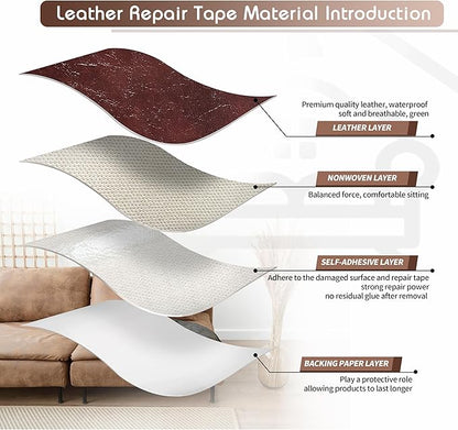 KING MOUNTAIN Leather Repair Patch,2 Packs 9 x 11 Inches self Adhesive Leather Repair Tape for Damaged Leather Furniture, Sofa Seating,Car Seats, Leather Goods（Red Brown）