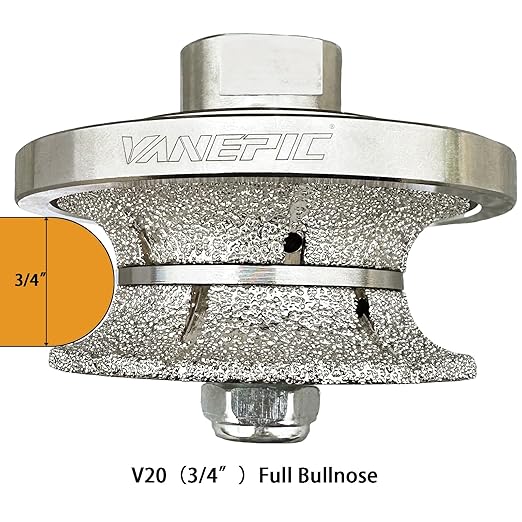 VANEPIC V20 Diamond Full Bullnose Profile Wheel Diamond Hand Profiler Router Bit Wheel Vacuum Brazed with 5/8-11 Thread for Grinder Polisher Granite Marble Concrete and Countertop Edge Shaping