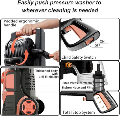 2026Upgraded Pressure Washer 5000PSI with Adj-8-Level Touch Screen, 34" Tall Power Washer, 4 Quick Connect Nozzles, Inlet Hose&Filter&500mlFoam Cannon for Cars/Fences/Driveways,Red