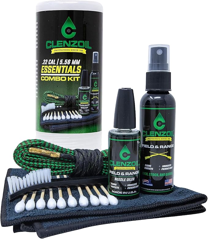 CLENZOIL Field & Range Pistol & Rifle Essentials Gun Cleaning Kit | CLP Spray & Oiler with Bore Cleaner | Clean, Lubricate & Protect | Nylon Brush, Bore Swabs & Microfiber