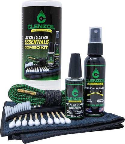 CLENZOIL Field & Range Pistol & Rifle Essentials Gun Cleaning Kit | CLP Spray & Oiler with Bore Cleaner | Clean, Lubricate & Protect | Nylon Brush, Bore Swabs & Microfiber
