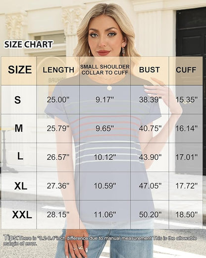 Womens Summer Tops Short Dolman Sleeve Crew Neck Striped Shirts Spring 2026 Fashion Beach Vacation Clothing
