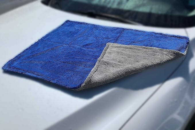 Autofiber Amphibian Dual Side Microfiber Car Drying Towel - One Side Twist, One Side Plush - Pack of 1-20 inch x 30 inch (Blue/Gray)
