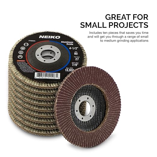 NEIKO 11108A 10 Pack Aluminum Oxide Flap Discs 4-1/2 for Angle Grinder, 80 Grit Flapper Wheel, Flat T27 Grinding Wheel 4.5 Inch Flap Disc, 7/8" Arbor Grinding Disc, Wood & Metal Sanding