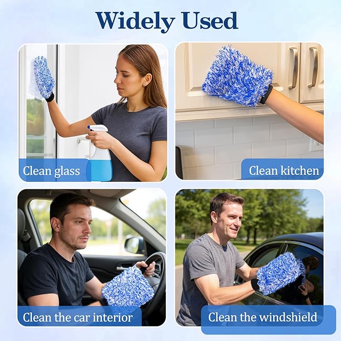 12 Pcs Microfiber Car Wash Mitts, Scratch Free Ultra Absorbent Car Sponge Glove Cleaner Wash Mitts for Cars Wheel Trucks Home Cleaning