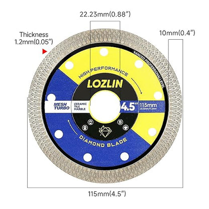LOZLIN 3-Pack 4.5" Diamond Multi-Purpose Saw Blades - Heavy Duty Angle Grinder Discs for Cutting Marble/Quartz/Stone/Tile/Metal/Plastic (Black Rippled, 3)
