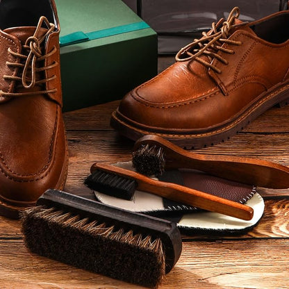 6 Pcs Horsehair Shine Shoes Brush Kit Polish Dauber Applicators Cleaning Leather Shoes Boots Care Brushes Suede Cleaner Brush with Microfiber Shoe Gloves(6 Pcs Style E)