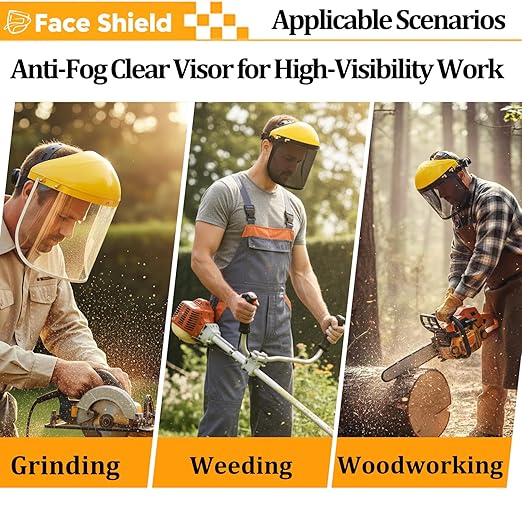 ascavs Face Shield for Grinding & Cutting, Clear Anti-Fog Visor Tested to ANSI Z87.1 with Replaceable Mesh Screen, Full Face Protection with Adjustable Ratchet Headband for Woodworking & Yard Work