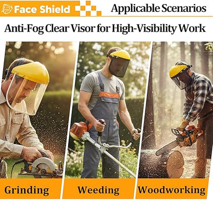 ascavs Face Shield for Grinding & Cutting, Clear Anti-Fog Visor Tested to ANSI Z87.1 with Replaceable Mesh Screen, Full Face Protection with Adjustable Ratchet Headband for Woodworking & Yard Work