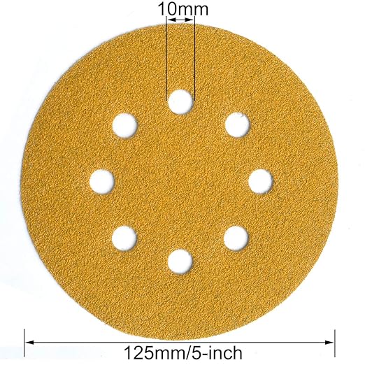 Aiyard 5-Inch 8-Hole Hook and Loop Sanding Discs 80-Grit Random Orbit Sandpaper, 100-Pack