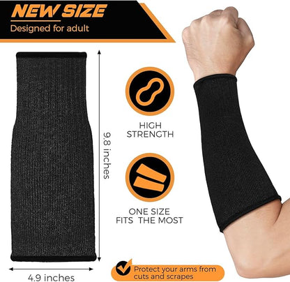 2 Pairs Cut Resistant Sleeve Arm Protection Level 5 Protection Safety Protective Sleeves Arm Protectors for Men Women(9.45 x 4.72 Inches,Black, Gray)
