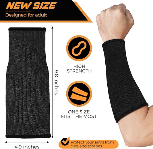 2 Pairs Cut Resistant Sleeve Arm Protection Level 5 Protection Safety Protective Sleeves Arm Protectors for Men Women(9.45 x 4.72 Inches,Black, Gray)