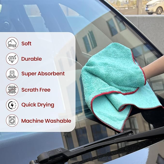 Greenfound Microfiber Cleaning Cloth 5 Pack, 15" x 15" Microfiber Towels for Cars, Lint Free Cloth for House, Kitchen and Window, Green