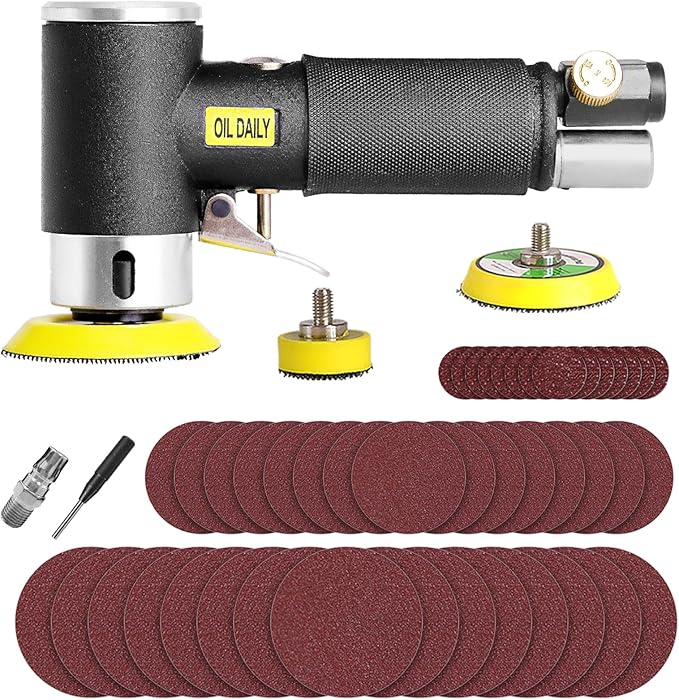 Mini Air Sander,Random Orbital Air Sander Kit,Mini Pneumatic Sander for auto sanding tools kits with 1/2/3inch Polishing Sponge & Wool Pads Sandpapers (1"2"3" Sander Kit)