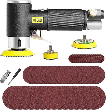 Mini Air Sander,Random Orbital Air Sander Kit,Mini Pneumatic Sander for auto sanding tools kits with 1/2/3inch Polishing Sponge & Wool Pads Sandpapers (1"2"3" Sander Kit)