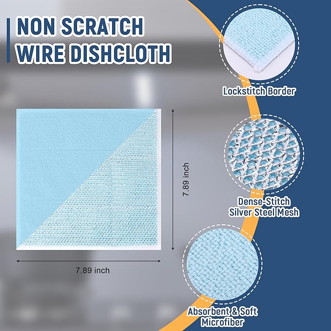 Double Side Non Scratch Wire Dishcloth 75pcs-Multipurpose Wire Dishwashing Rags Wire Mesh Cleaning Cloth,Kitchen Towels and Dishcloths Sets Microfiber Cloth for Cleaning Pans Sinks & Cookware