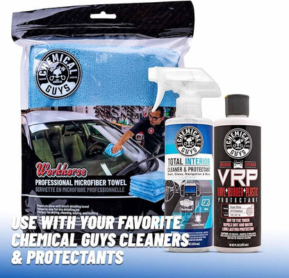 Chemical Guys MICBLUE03 Workhorse Professional Microfiber Towel, Blue (Safe for Car Wash, Home Cleaning & Pet Drying Cloths) 16" x 16", Pack of 3
