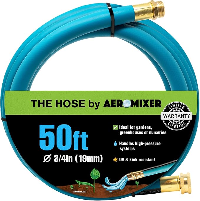 Aeromixer THE HOSE - 3/4 Inch Garden Hose 50 Ft, Kinkless Commercial Garden Hoses, Heavy Duty Industrial Water Hoses for Outdoors, 650 PSI High-Pressure Watering Tool for Farming and Gardening