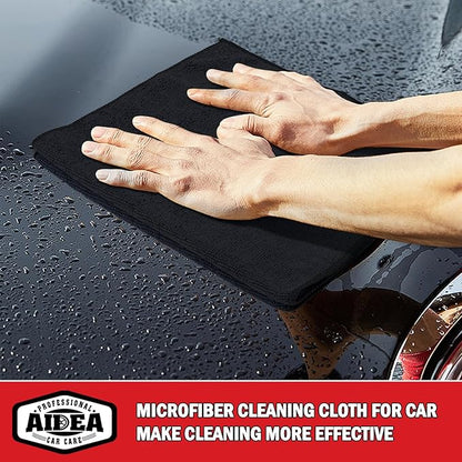 AIDEA Microfiber Cleaning Cloth 12 Pack, Microfiber Towels for Cars, Soft & Absorbent Cleaning Rags, Premium Lint Free Shop Towels for House, Kitchen, Car, 12inx16in, Black