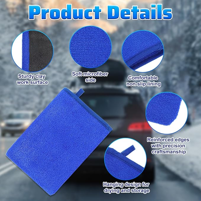 Quilax 2 Pack Clay Mitt, Fine Grade Alternative Microfiber Car Clay Mitt Auto Detailing, Clays Towel for Car Cleaning Detailing Polishing (Blue)