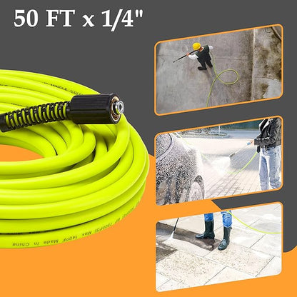 M MINGLE Pressure Washer Hose 50 FT x 1/4", Kink Resistant Power Washer Hose with M22-14 Male Thread to Plug, Compatible with Karcher K2 K3 K4 K5 K6 K7, 3600PSI