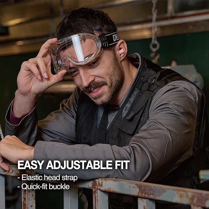 DEX FIT Safety Protective Goggles SG220; 3X Anti Fog & Scratch, Z87 Eye Protection, Adjustable for Lab and Chemistry Work