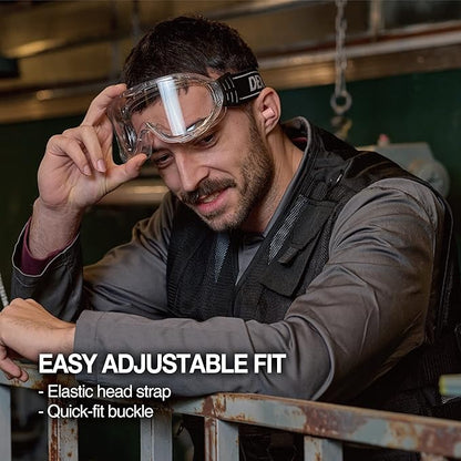 DEX FIT Safety Protective Goggles SG220; 3X Anti Fog & Scratch, Z87 Eye Protection, Adjustable for Lab and Chemistry Work