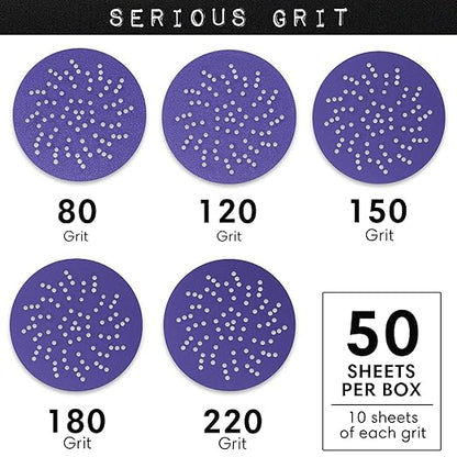 Serious Grit - 3.5-Inch (90mm) Assorted Grit (80-220) Sanding Discs - Advanced Ceramic Grain - Universal Multi-Hole Design Fits Festool RO 90 Sanders - Heavy-Duty Hook & Loop Film Discs - 50 Pack