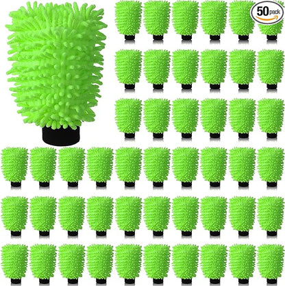 50 Pcs Car Wash Mitt Microfiber Chenille Absorbent Detailing Washing Gloves Double Sided Cleaning Supplies for Car Washing and Detailing 9.6" x 7.1", Green