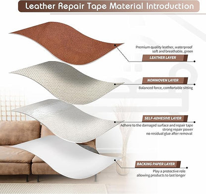 KING MOUNTAIN Leather Repair Patch,12 x 60 Inches self Adhesive Leather Repair Tape for Damaged Leather Furniture, Sofa Seating,Car Seats, Leather Goods（Classic Brown）