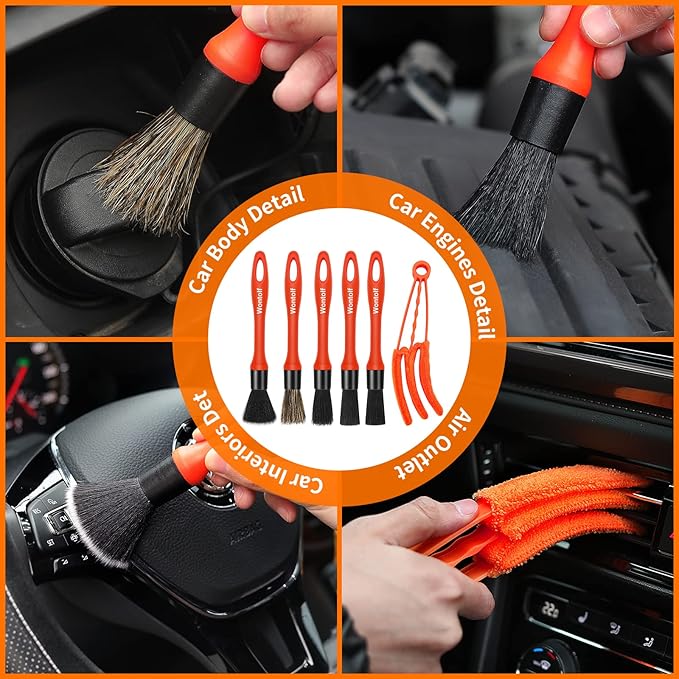 62'' Car Wash Brush with Long Handle, Complete Car Wash Kit, Scratch-Free Car Cleaning Brush Mop Kit with Clay Bar, Wash Mitt, Window Squeegee, Wheel Brush, Storage Bag for Car Truck RV
