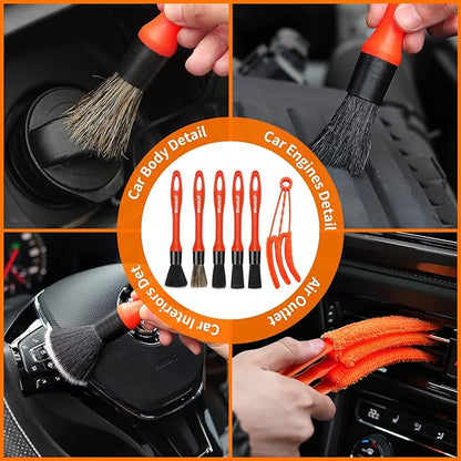62'' Car Wash Brush with Long Handle, Complete Car Wash Kit, Scratch-Free Car Cleaning Brush Mop Kit with Clay Bar, Wash Mitt, Window Squeegee, Wheel Brush, Storage Bag for Car Truck RV