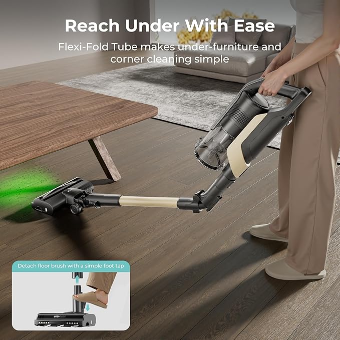 Candy Cordless Stick Vacuum Cleaner, 250AW Powerful Suction, 100min Runtime, Flexi-Fold Tube, SmartSense Tech, LED Headlights, Pet Hair Pickup, Pet & Crevice Tools, for Hard Floor & Carpet, CVS60