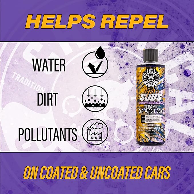 Chemical Guys HydroSuds Ceramic SiO₂ Shine High Foaming Car Wash Soap - Foam Cannon Soap, Works with Foam Guns or Bucket Washes for Cars, Trucks, Motorcycles, RVs, and More, Berry Scent - 16 oz