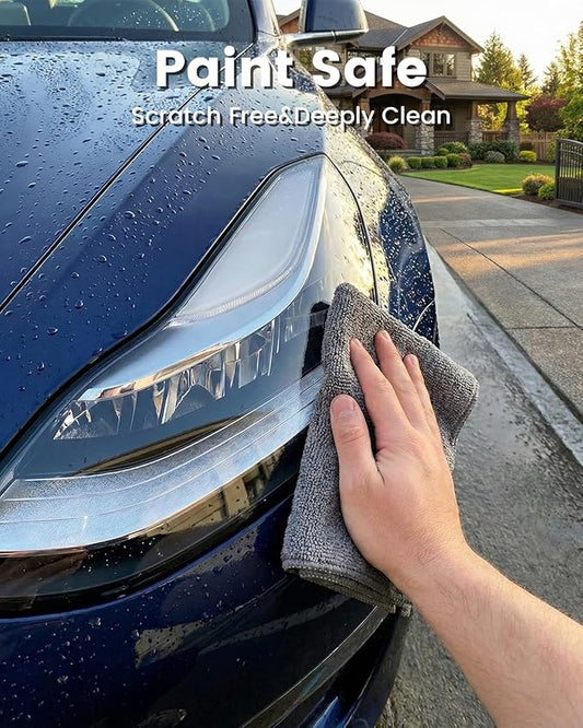 POPCHOSE Microfiber Towels 12 Pack for Cars, Super Absorbent Cleaning Cloths, Lint Free Streak Free Towels for Car Detailing, Household, Kitchen, Glass & Tools, Grey