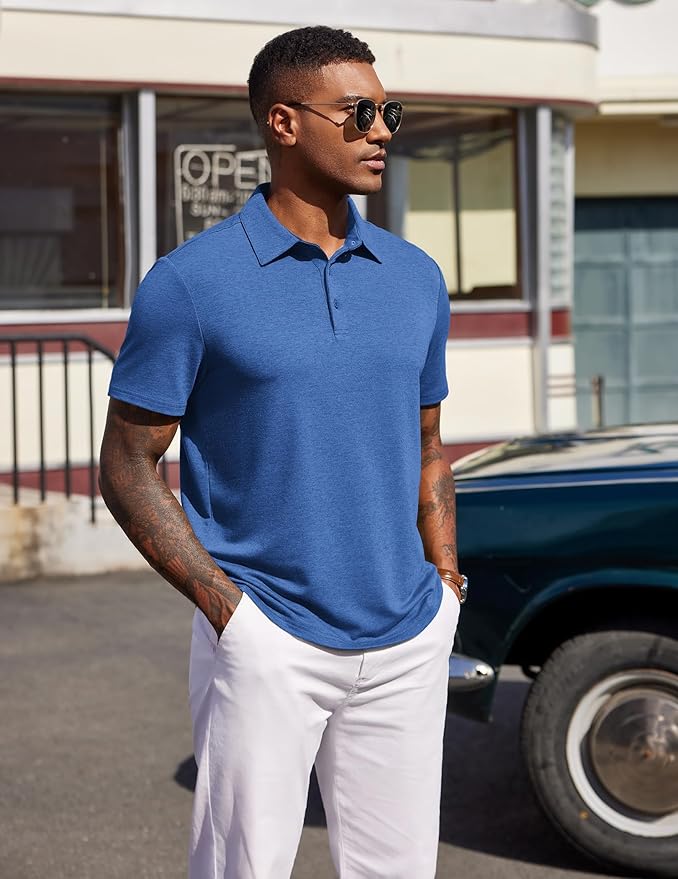 COOFANDY Mens Polo Shirts Short Sleeve Casual Summer Polo Tee Classic Collared Golf Stylish Tops