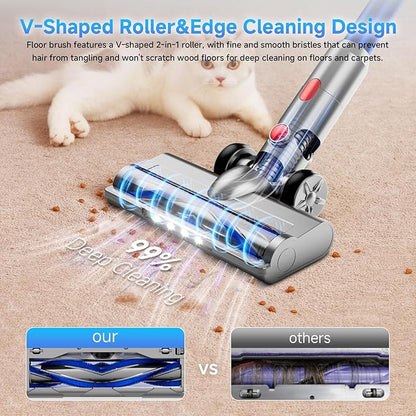 Vaconly Cordless Vacuum Cleaner, 8 in 1 40Kpa 55Mins,Lightweight Vacuum Cleaners for Home, Stick Vacuum with Anti-Tangle Brush,Wall Mount, Rechargeable Cordless Vacuum for Floor/Sofa/Pet Hair, Blue