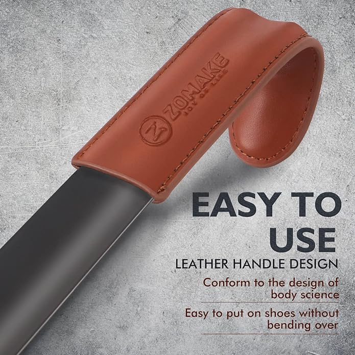 ZOMAKE Long Shoe Horn for Seniors Men,Metal Shoehorn Long handle for Boots, 22.8'' Shoe Spoon Helper
