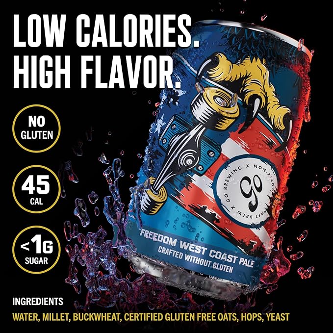 Go Brewing - Freedom West Coast Pale without Gluten - Non-Alcoholic Craft Beer - Small Batch, Low-Calorie Brew - Caramel, Citrus, & Floral Flavor Profile - Bold & Smooth Finish - Ideal for Any Occasion (12 Oz, 12 Cans)